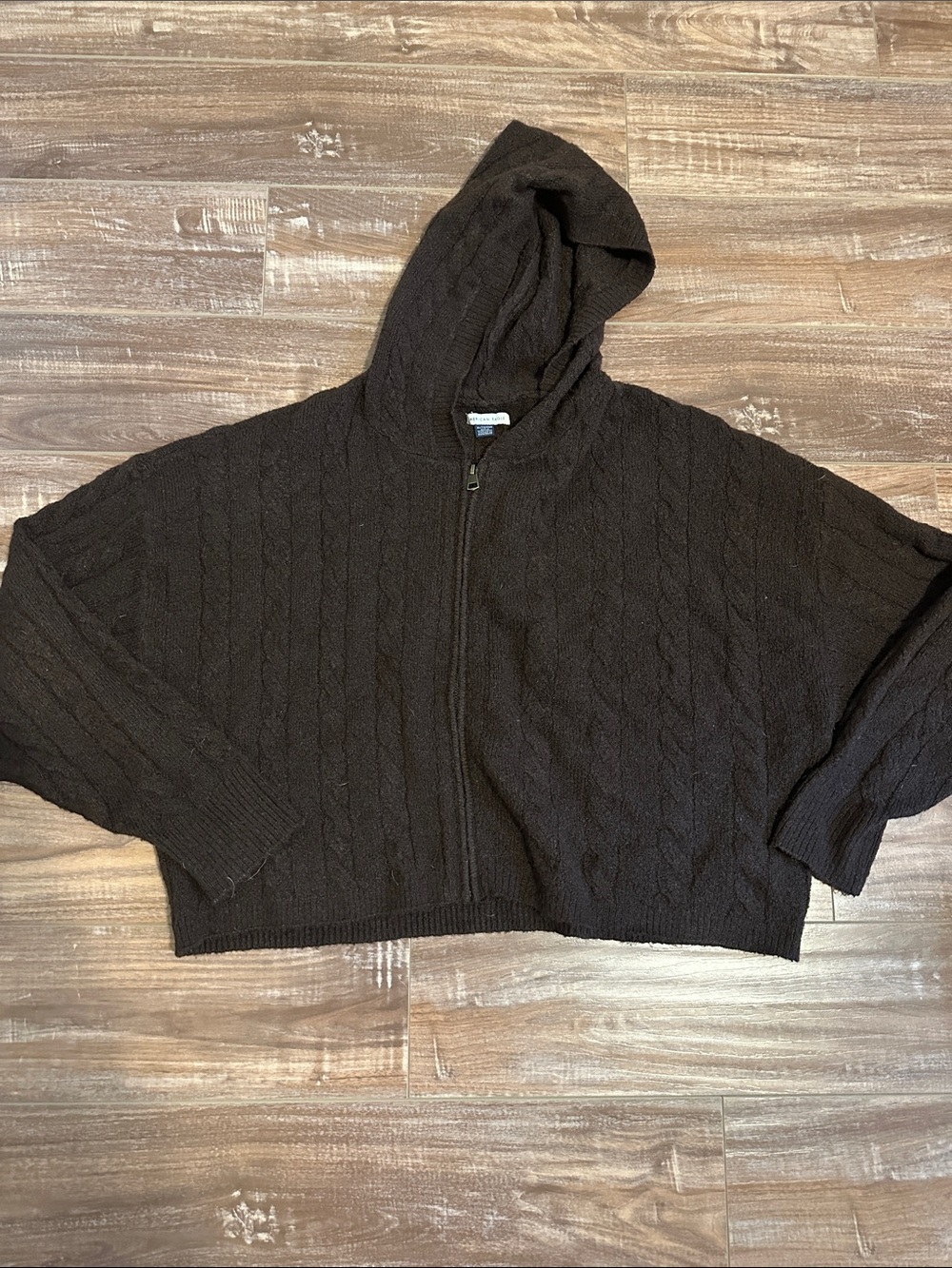 American Eagle Brown Cable Knit Sweater Zip Up